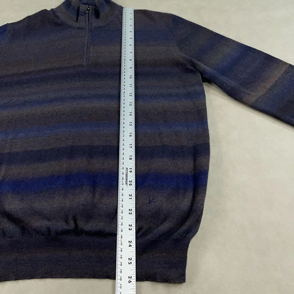 Isaia Cashmere Quarter Zip Sweater Mens Large Striped Long Sleeve Pullover Italy - Picture 11 of 15